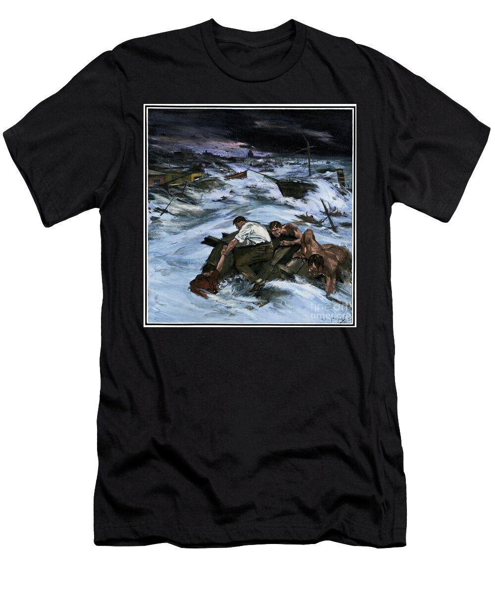 Victims of the Galveston Hurricane Clinging to Wreckage 1900 American School T-Shirt