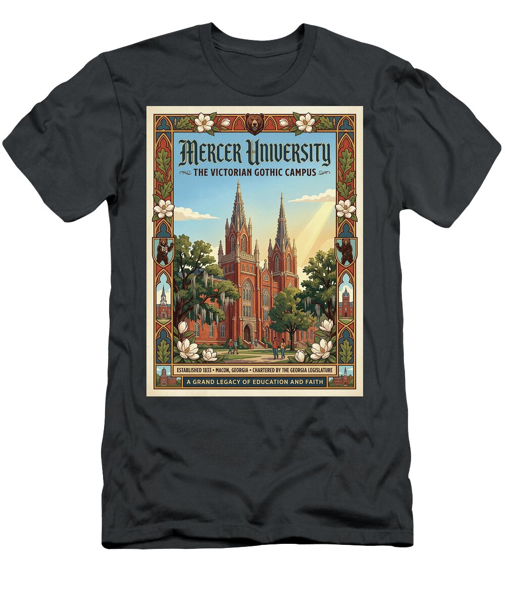 Victorian Gothic Campus of Mercer University Iconic Vintage Travel Poster Sampadart Gallery T-Shirt