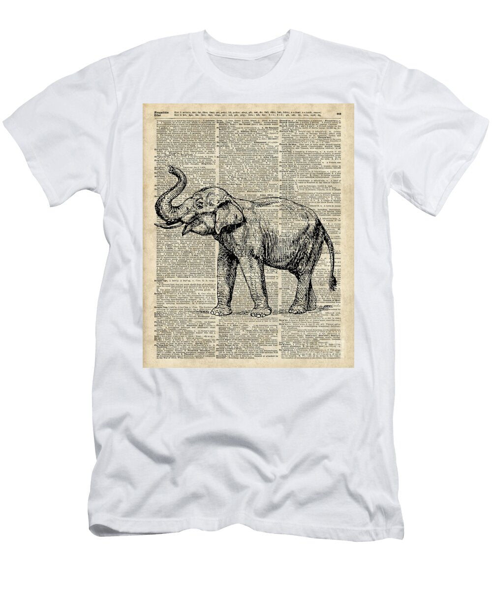 Vintage Illustration of Happy Elephant Over Old Dictionary Book Page Jacob Kuch T-Shirt