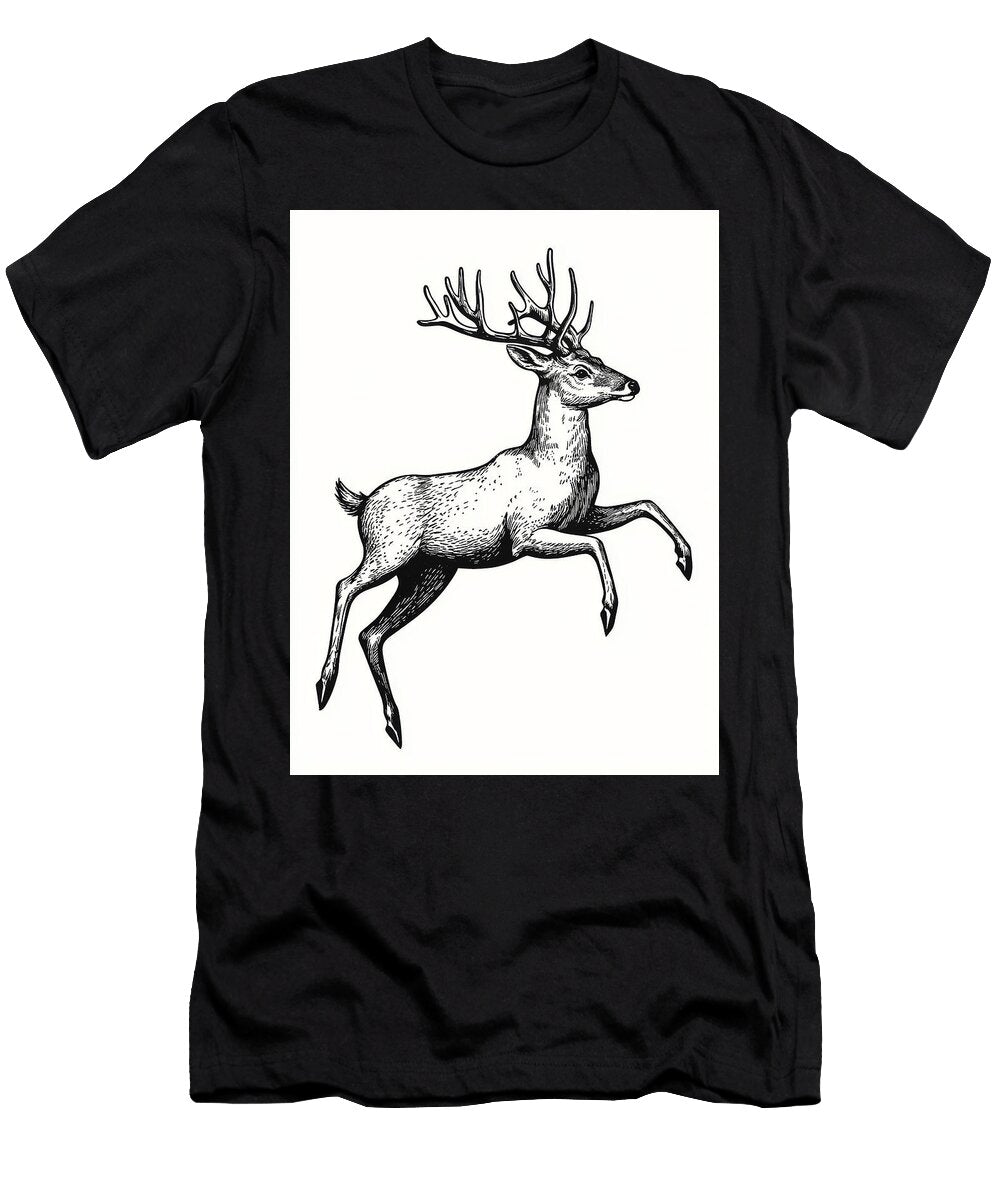 Vintage Leaping Deer Illustration on White Oscar Maller T-Shirt