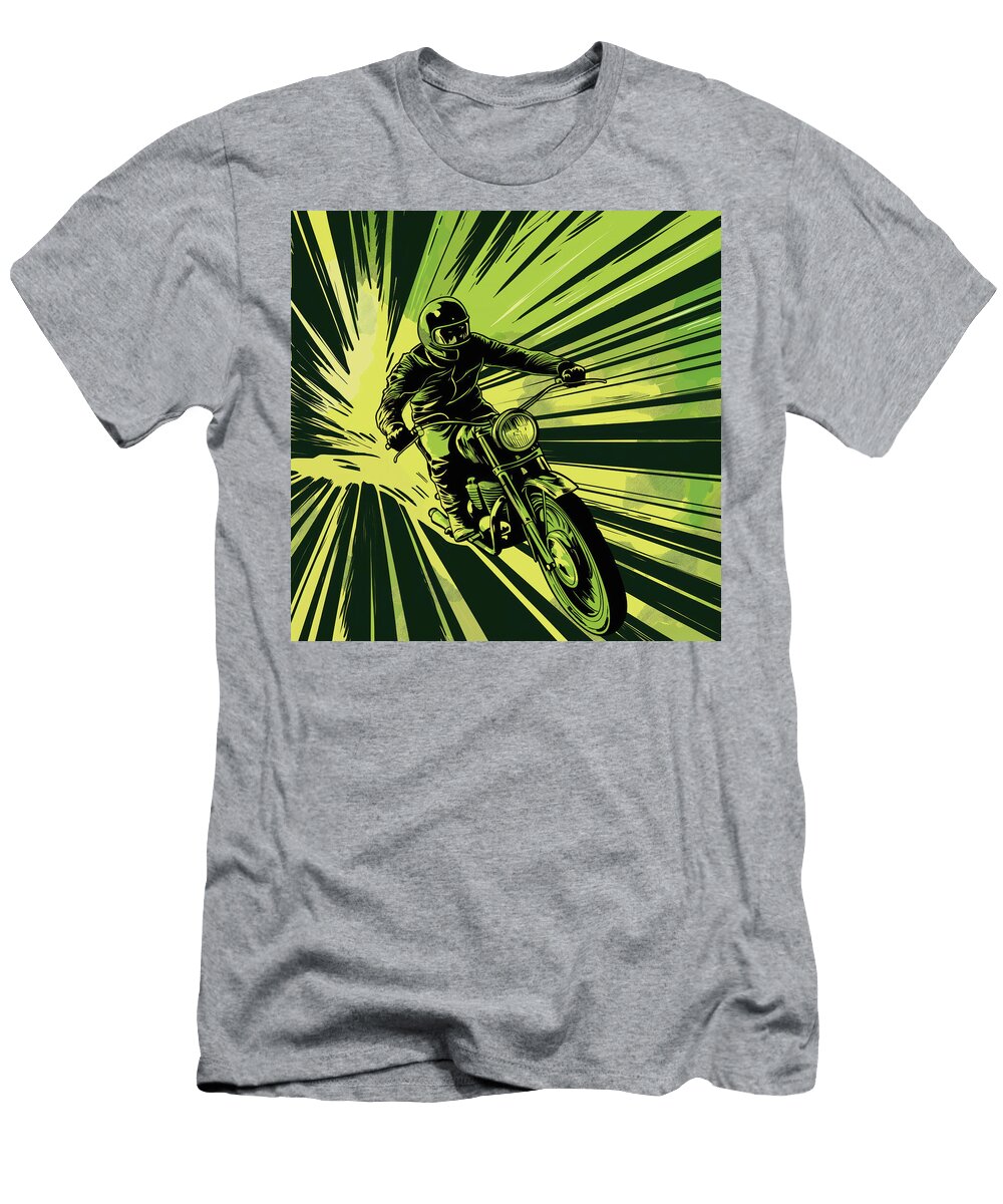 Vintage Motorcycle and Rider Comic Book Art 27 Mad Paperairplanes T-Shirt