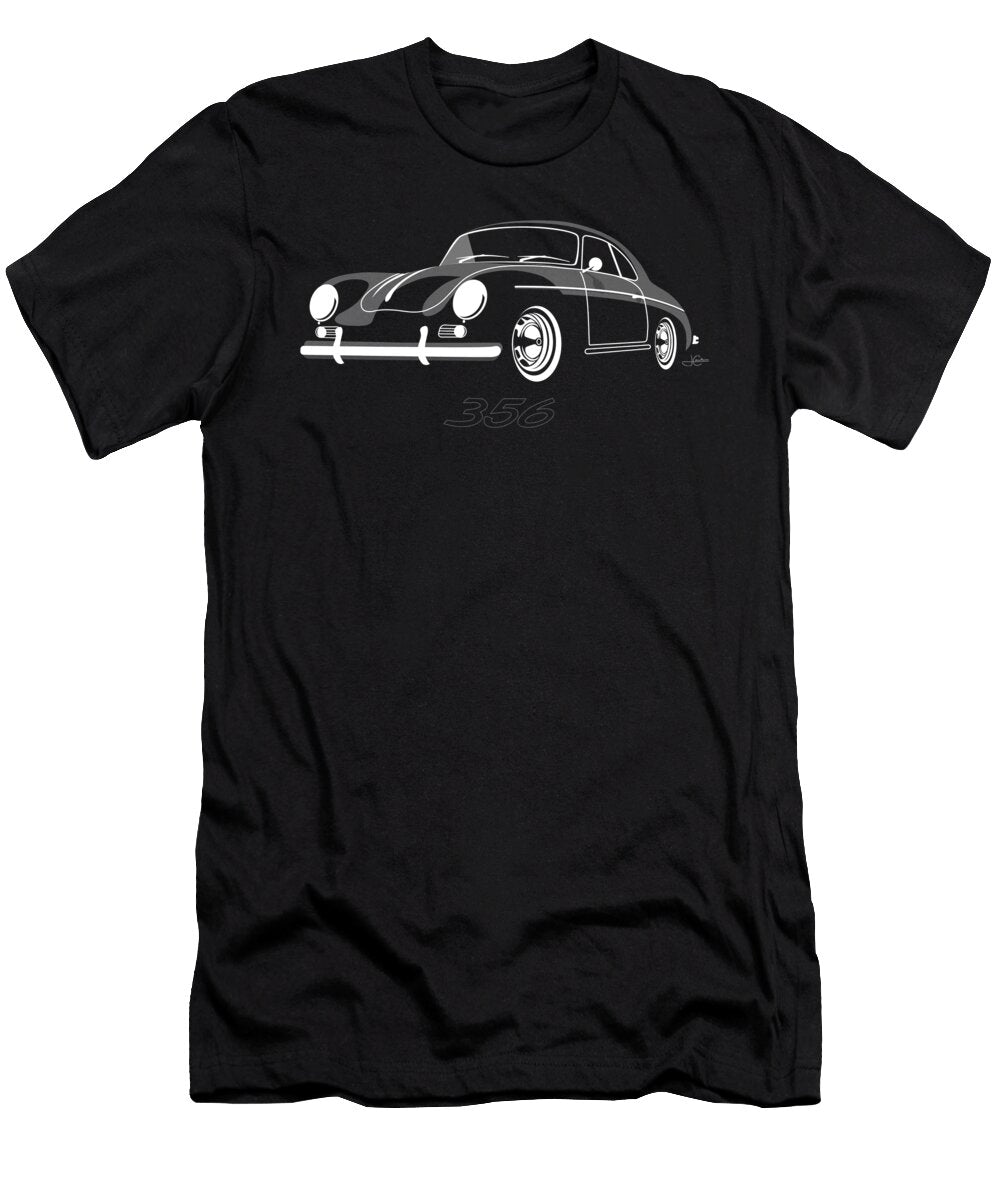 Vintage Porsche 356 White on Black Stencil John Cassella T-Shirt