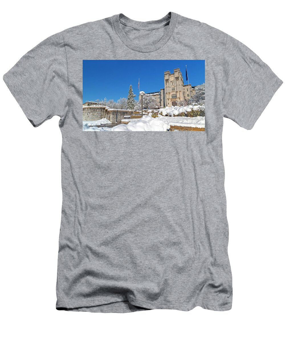 Virginia Tech Campus Burruss Hall Snow Day Betsy Knapp T-Shirt