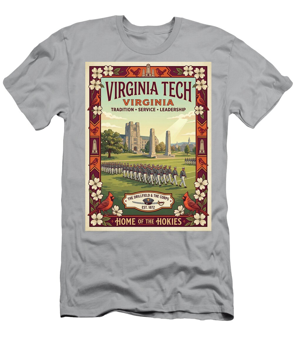 Virginia Tech Campus Iconic Vintage Travel Poster Sampadart Gallery T-Shirt