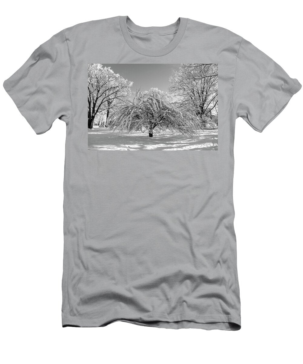 Virginia Tech Campus the Snowy Tree Bw Betsy Knapp T-Shirt