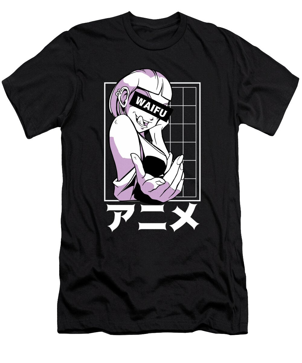 Waifu Halftone Seductive Anime Girl Licking Lips Licensed Art T-Shirt