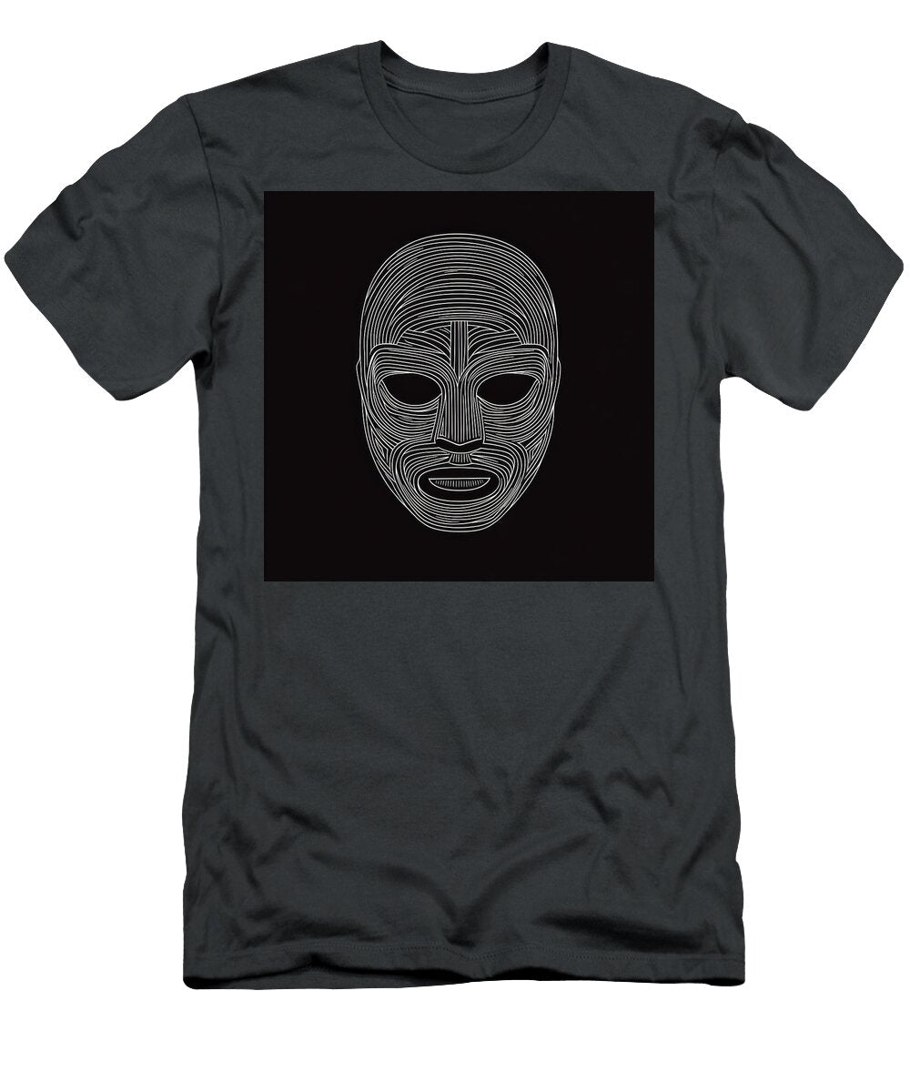 White Line Art Face on Black Background Murpe Kulaika T-Shirt