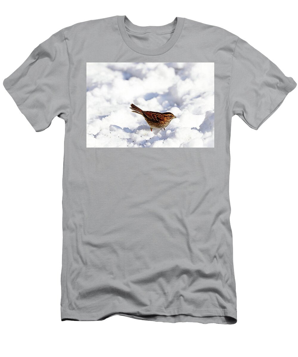 White Throated Sparrow in the Snow Debbie Oppermann T-Shirt