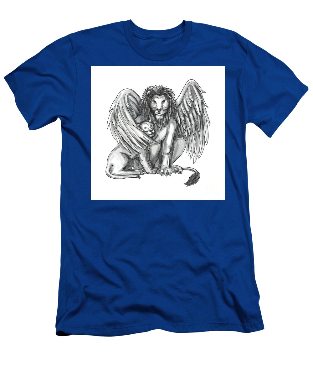Winged Lion Protecting Cub Tattoo Aloysius Patrimonio T-Shirt