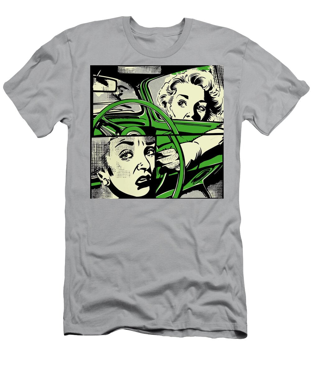 Woman and Car Panel Comic Book Art 24 Mad Paperairplanes T-Shirt