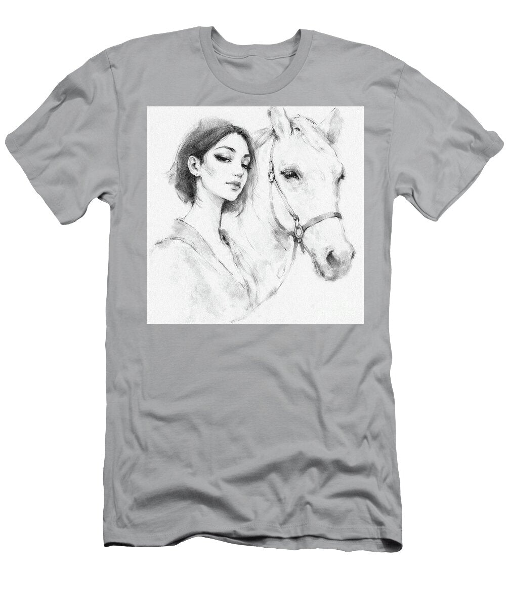 Woman and Horse in Soft Sketch Paul Gold T-Shirt