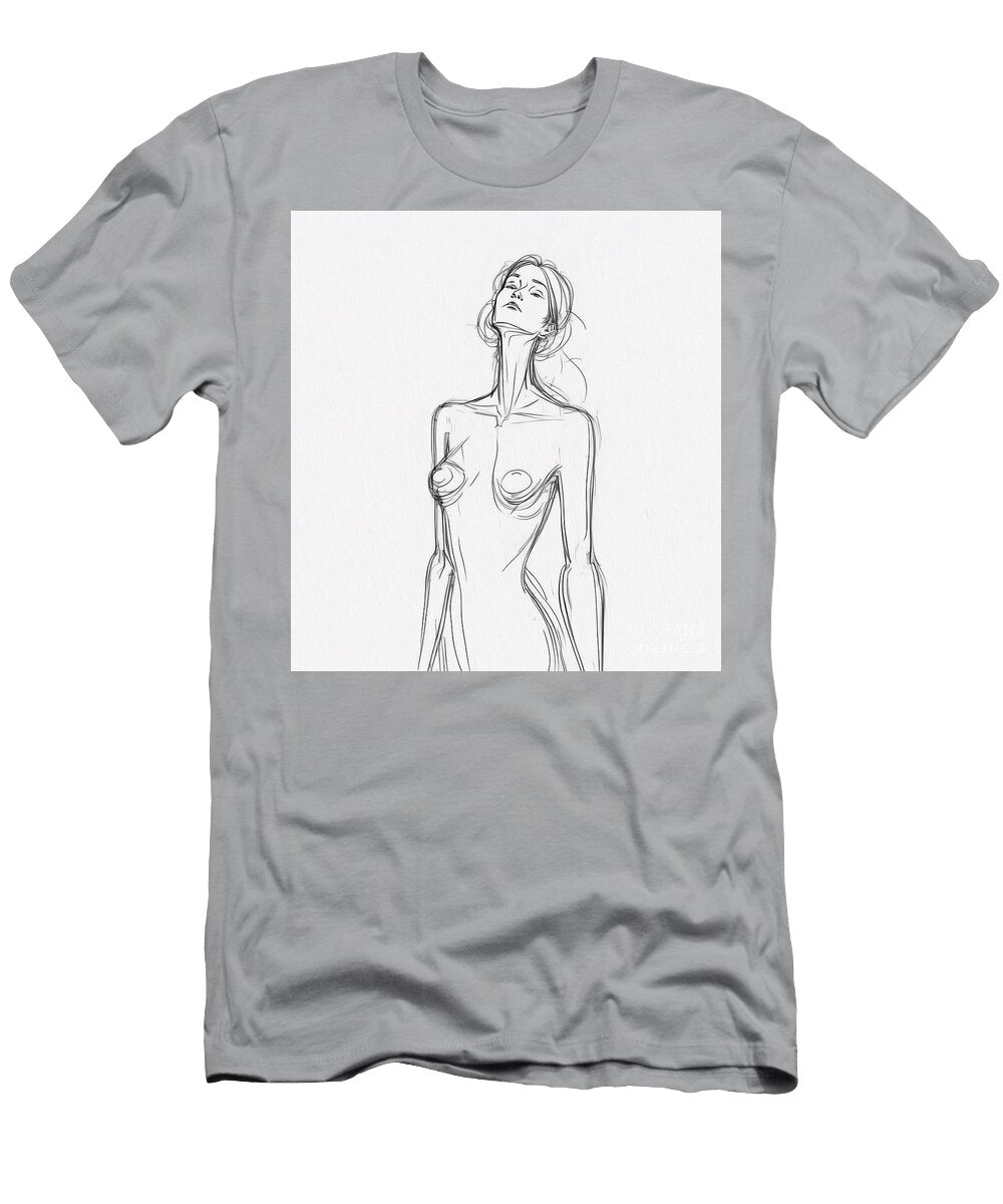 Woman Body One Line Drawing Female Body Line Art Black and White Simple Illustration No 01 Mounir Khalfouf T-Shirt