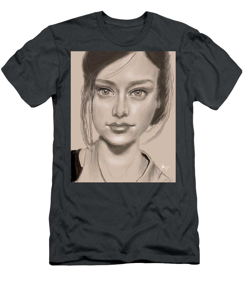 Woman in Beige Jim Stetson T-Shirt
