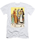 Woman in Beige Wool Suit and Woman in Black and White Afternoon Dress in Front of a Paris Kiosk Album T-Shirt