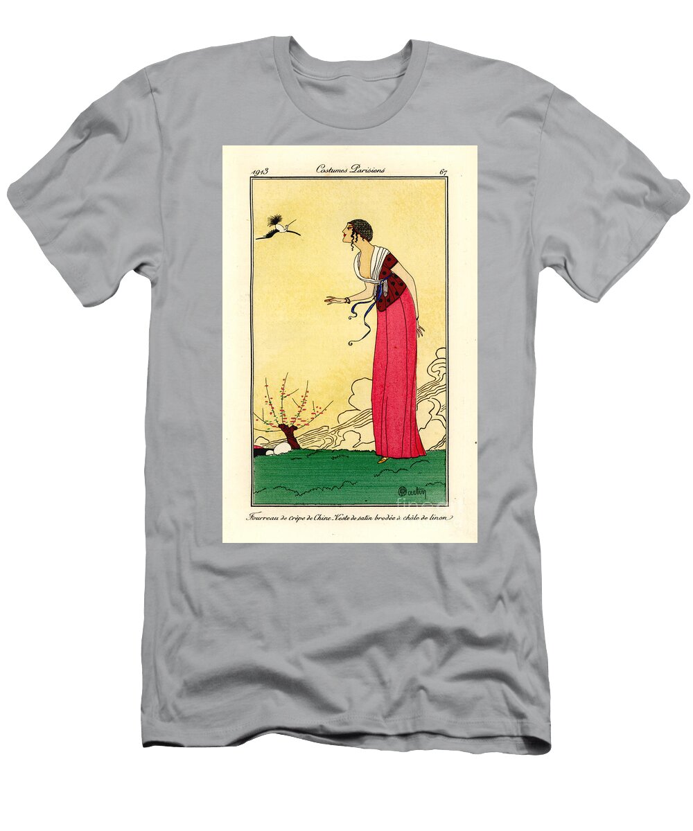 Woman in Cloche Hat Sheath Dress and Satin Top 1913 Stencil Charles Martin T-Shirt