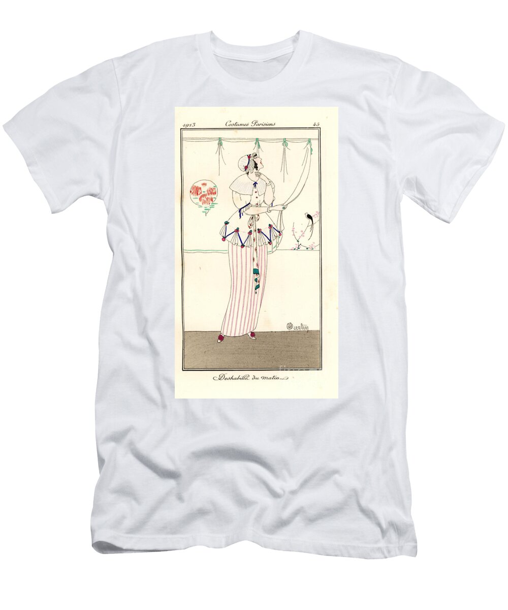Woman in Morning Outfit of Skirt Blouse and Bonnet 1912 Stencil Charles Martin T-Shirt