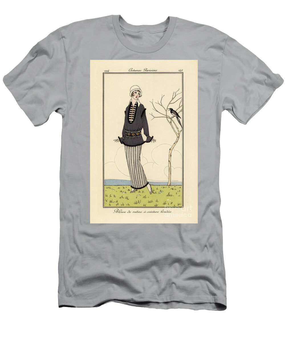 Woman in Ratine Blouse with Embroidered Belt 1914 Stencil Unknown T-Shirt