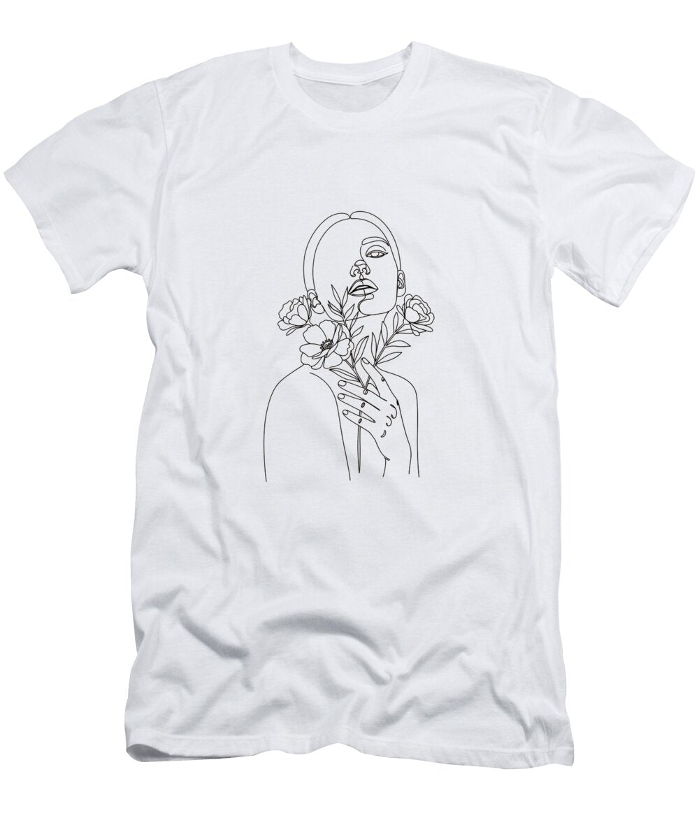 Woman Portrait Elegant Floral Line Art Mounir Khalfouf T-Shirt