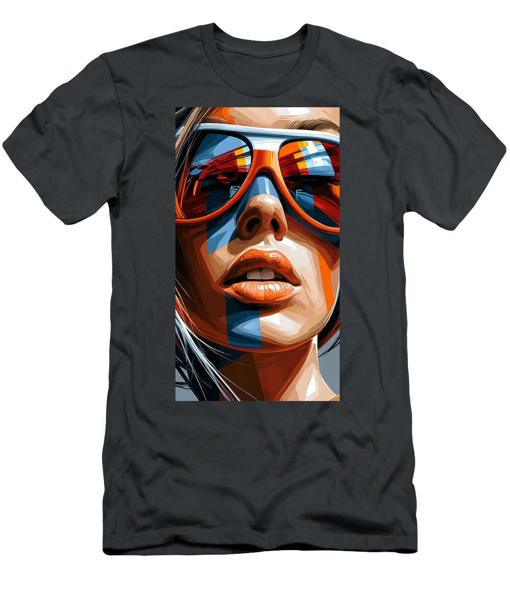 Woman with Vibrant Sunglasses Kevin Walker and Pixel Reverie T-Shirt