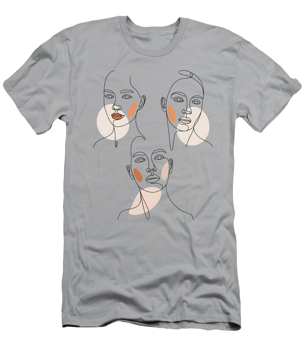 Women Minimalist Line Art Faces Mounir Khalfouf T-Shirt