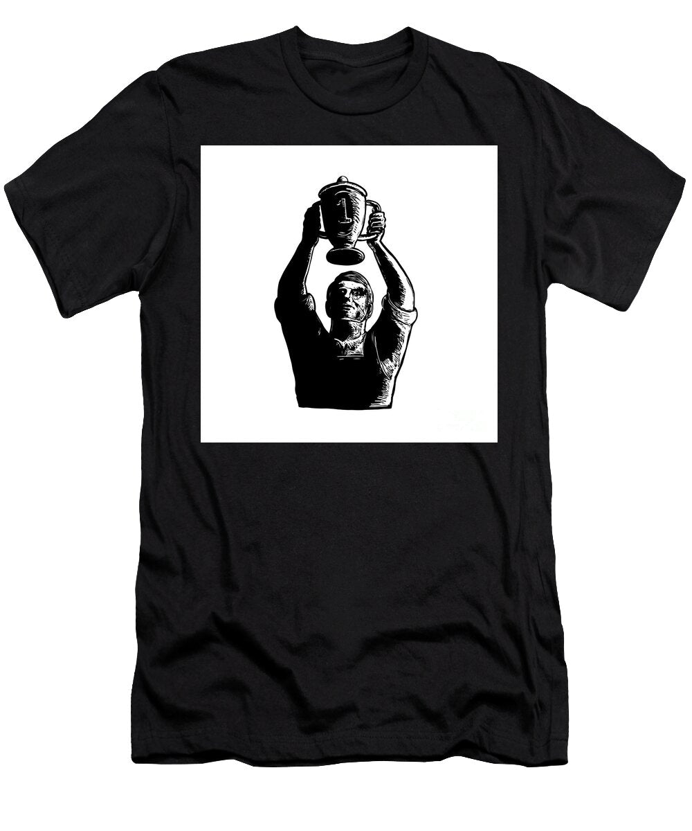 Worker Lifting Championship Cup Scratchboard Aloysius Patrimonio T-Shirt