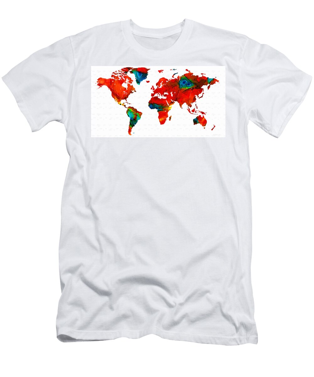 World Map 12 Colorful Red Map By Sharon Cummings Sharon Cummings T-Shirt