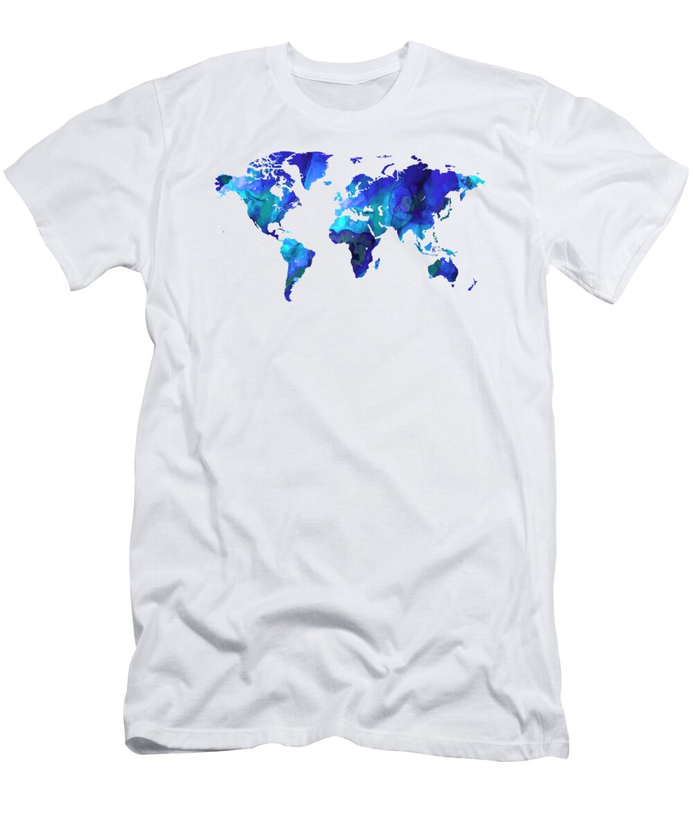 World Map 17 Blue Art By Sharon Cummings Sharon Cummings T-Shirt