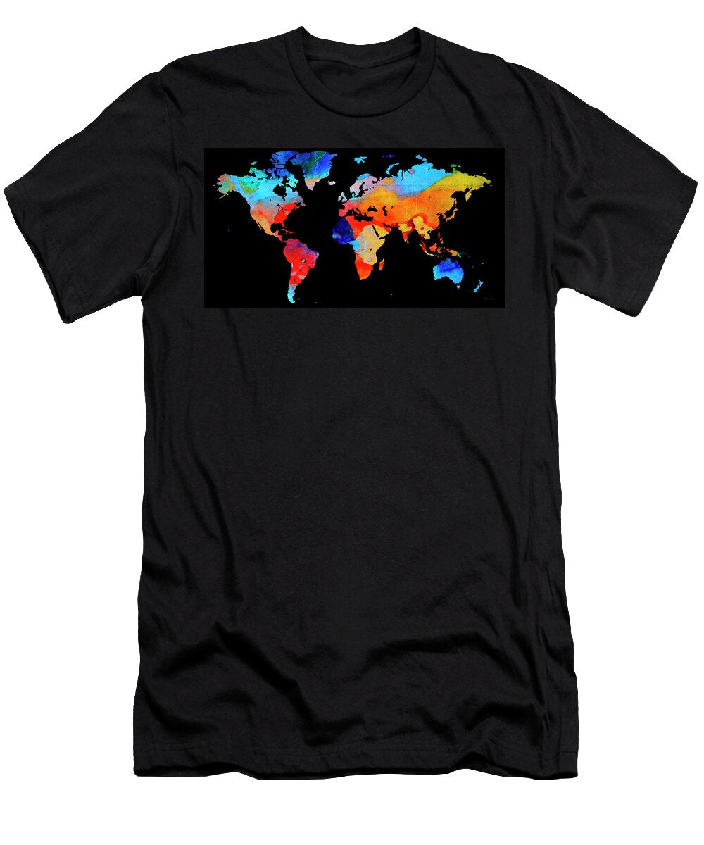 World Map 18 Black Background Sharon Cummings T-Shirt