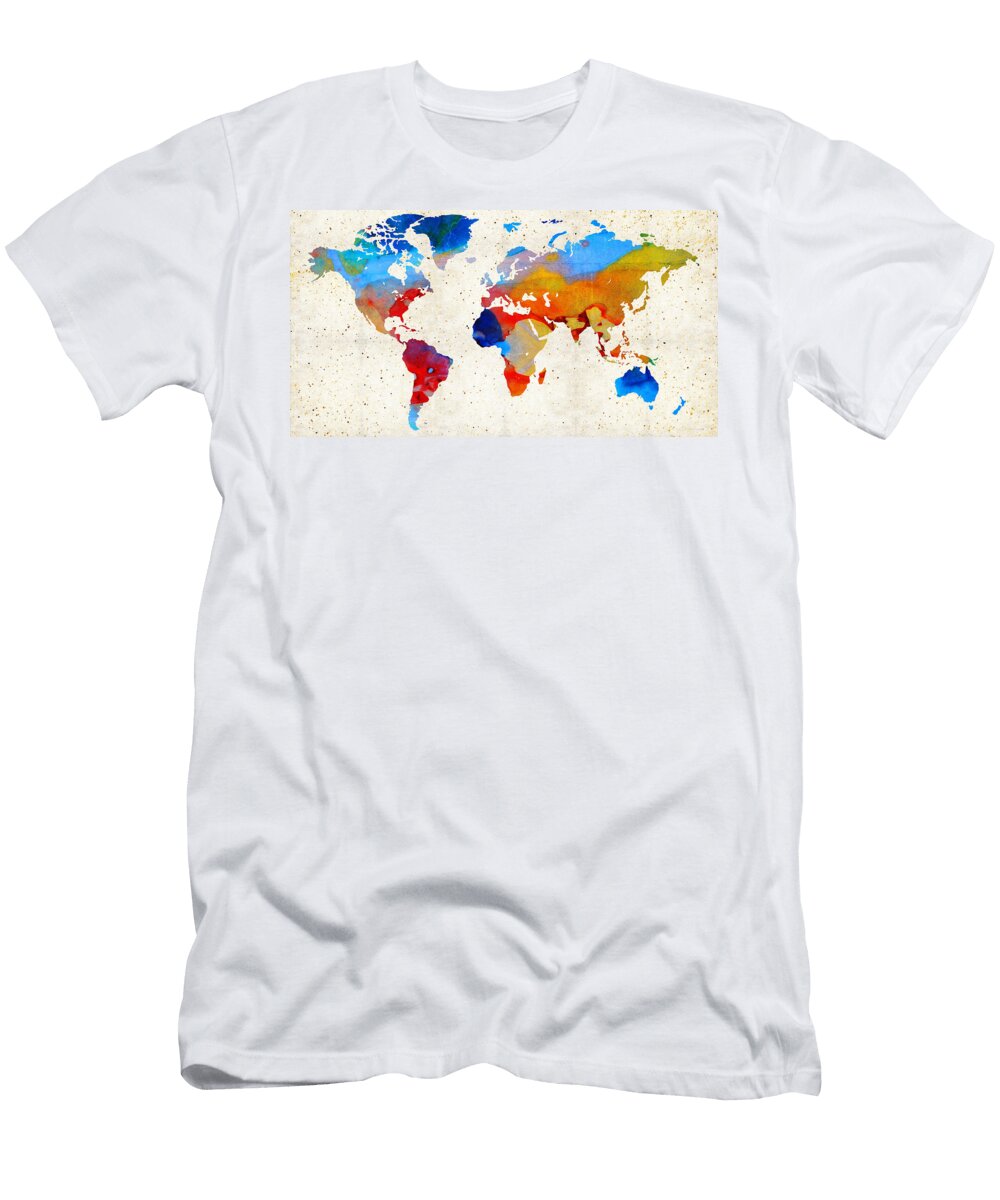 World Map 18 Colorful Art By Sharon Cummings Sharon Cummings T-Shirt