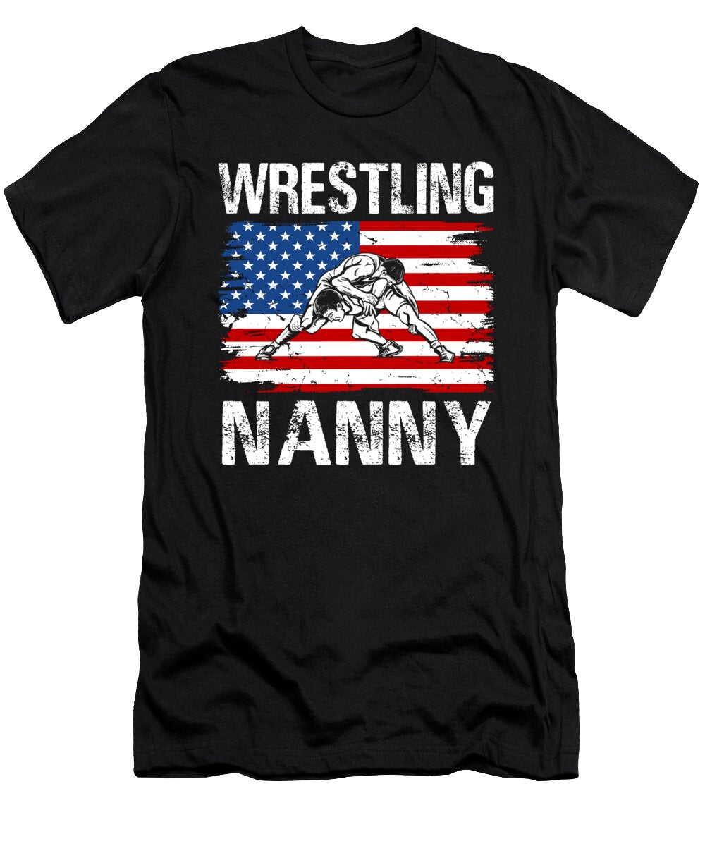 Wrestling Nanny Wrestler USA Flag Dhbubble T-Shirt