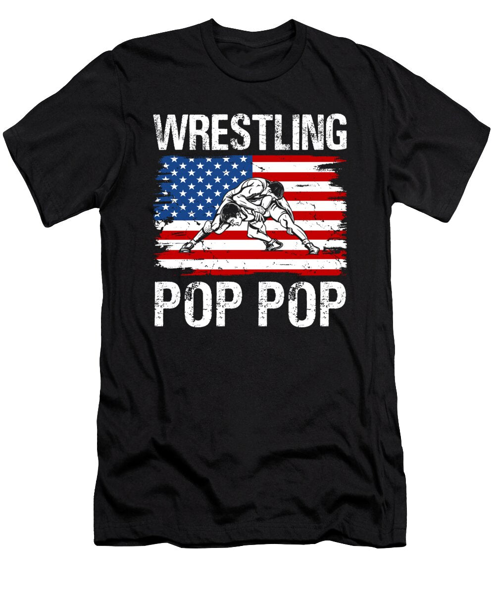 Wrestling Pop Pop Wrestler USA Flag Dhbubble T-Shirt