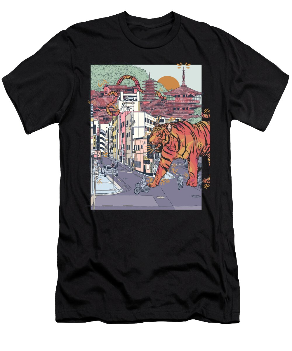 Year of the Tiger Meandering Through Yanaka Ginza Shopping Street Mizorey T-Shirt