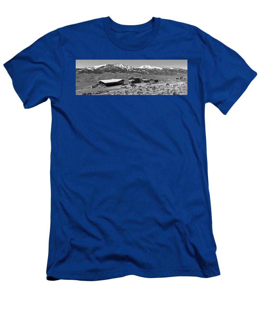 Yellowstone Forever Overlook Field Campus Large Panorama Black and White Adam Jewell T-Shirt
