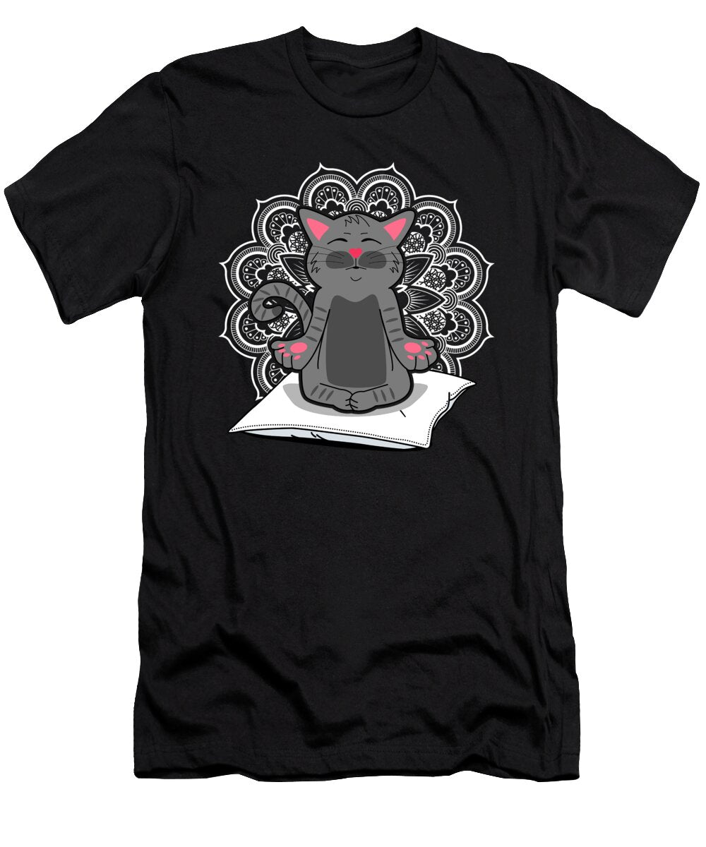 Yoga Cat Meditation Gray Cat Gift Sarah Johannsen T-Shirt