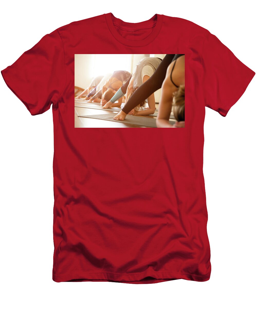 Yoga Class Group of People Relaxing and Doing Yoga Pose Wellness and Healthy Lifestyle Maria Kray T-Shirt