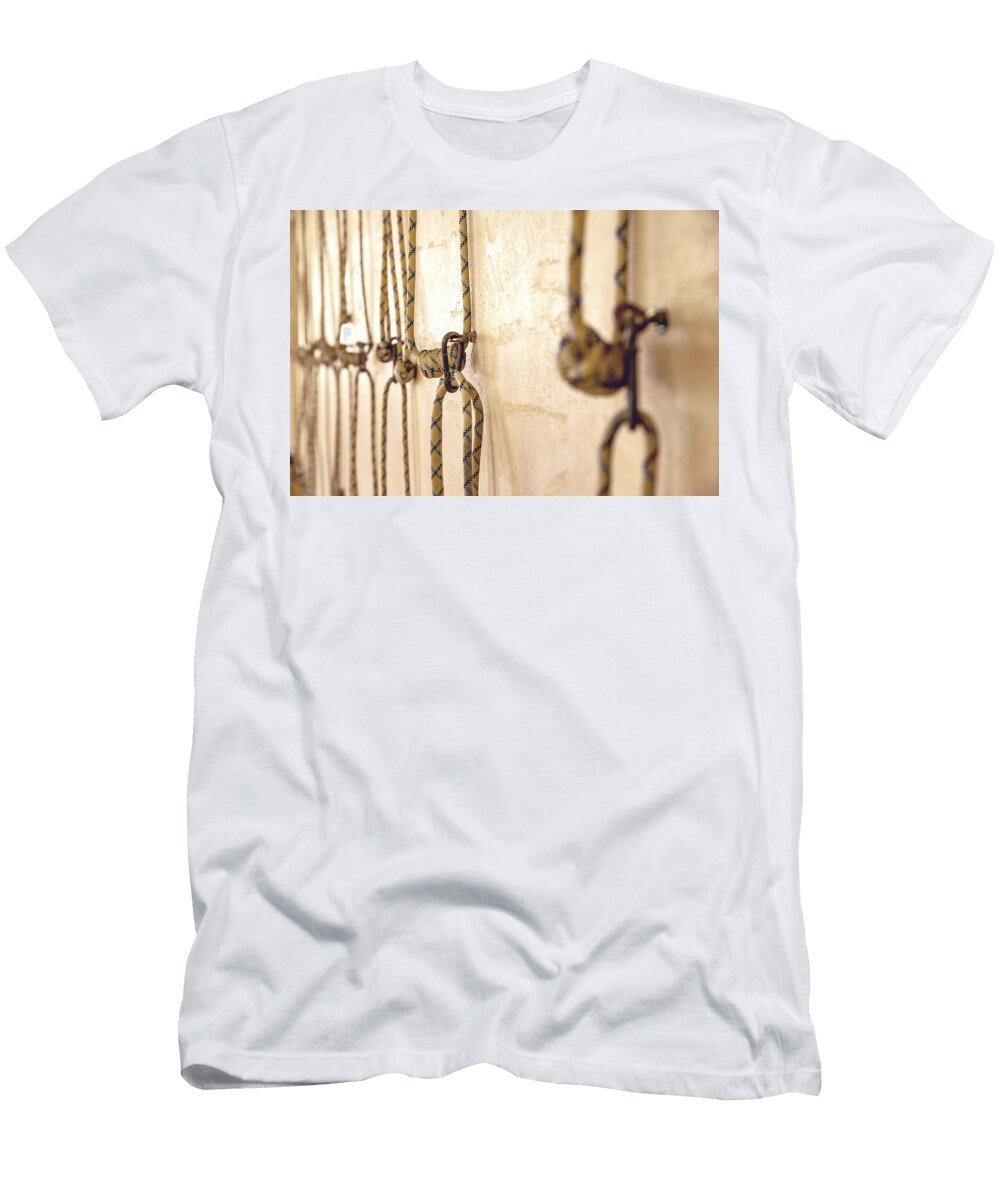 Yoga Ropes Hanging on Empty Studio Wall Iyengar Yoga Maria Kray T-Shirt